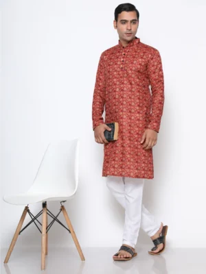 Digital Print Silk Kurta Maroon