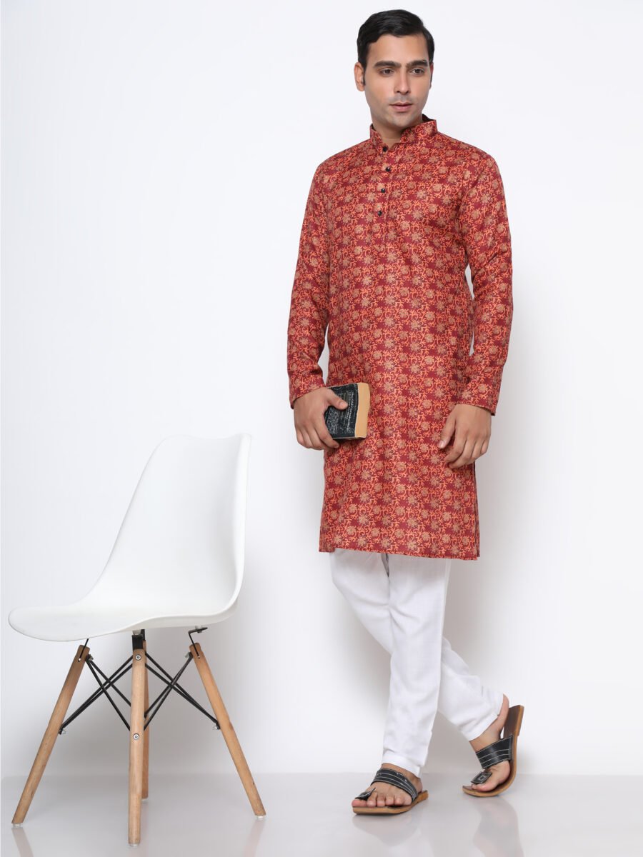 Digital Print Silk Kurta Maroon