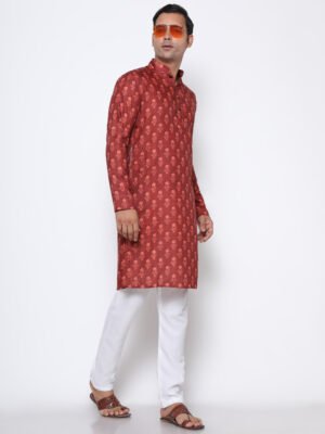Digital Print Silk kurta Red