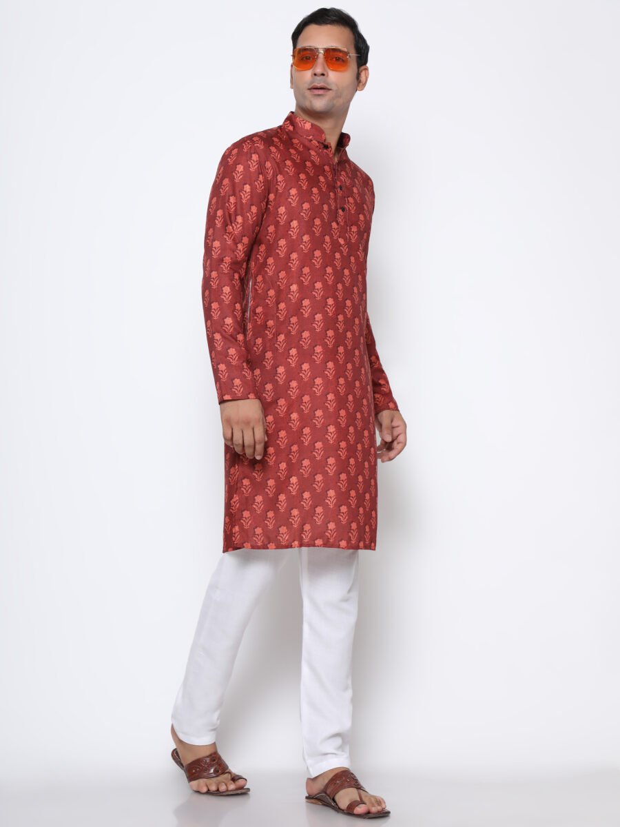 Digital Print Silk kurta Red