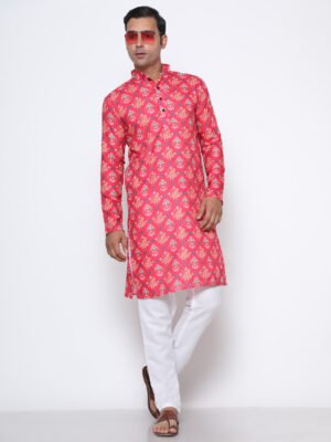 Digital Print Silk Kurta Baby Pink