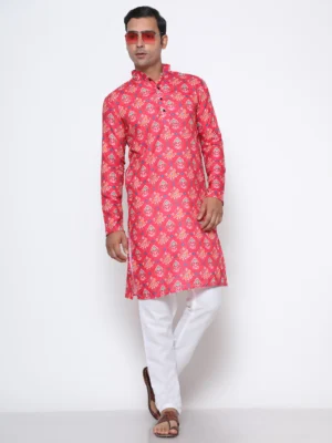 Digital Print Silk Kurta Baby Pink