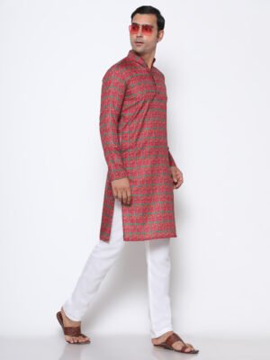 Digital Print Silk Kurta Red