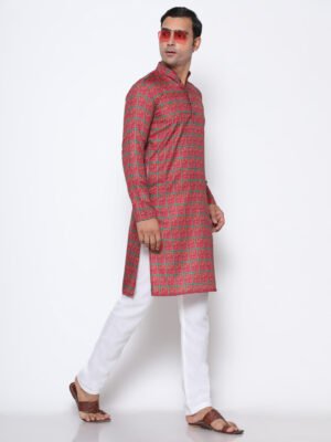 Digital Print Silk Kurta Red