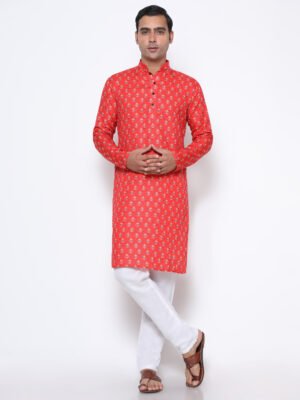Men Silk Ethnic Motifs Printed Khadi Kurta