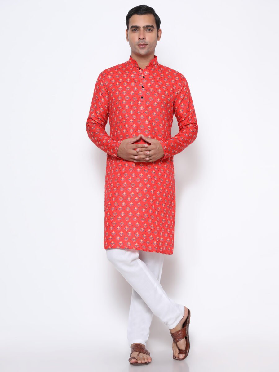 Men Silk Ethnic Motifs Printed Khadi Kurta