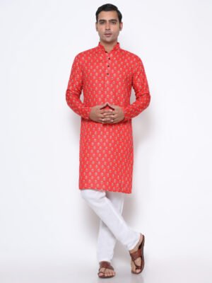 Men Silk Ethnic Motifs Printed Khadi Kurta