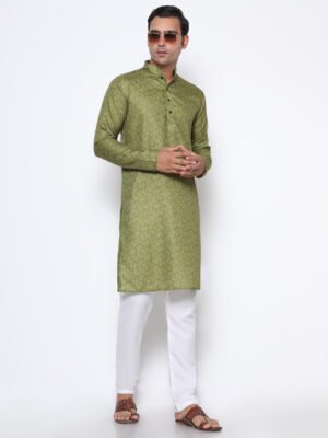 Digital Print Silk Kurta Green