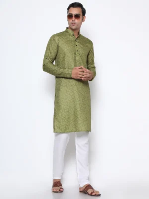 Digital Print Silk Kurta Green