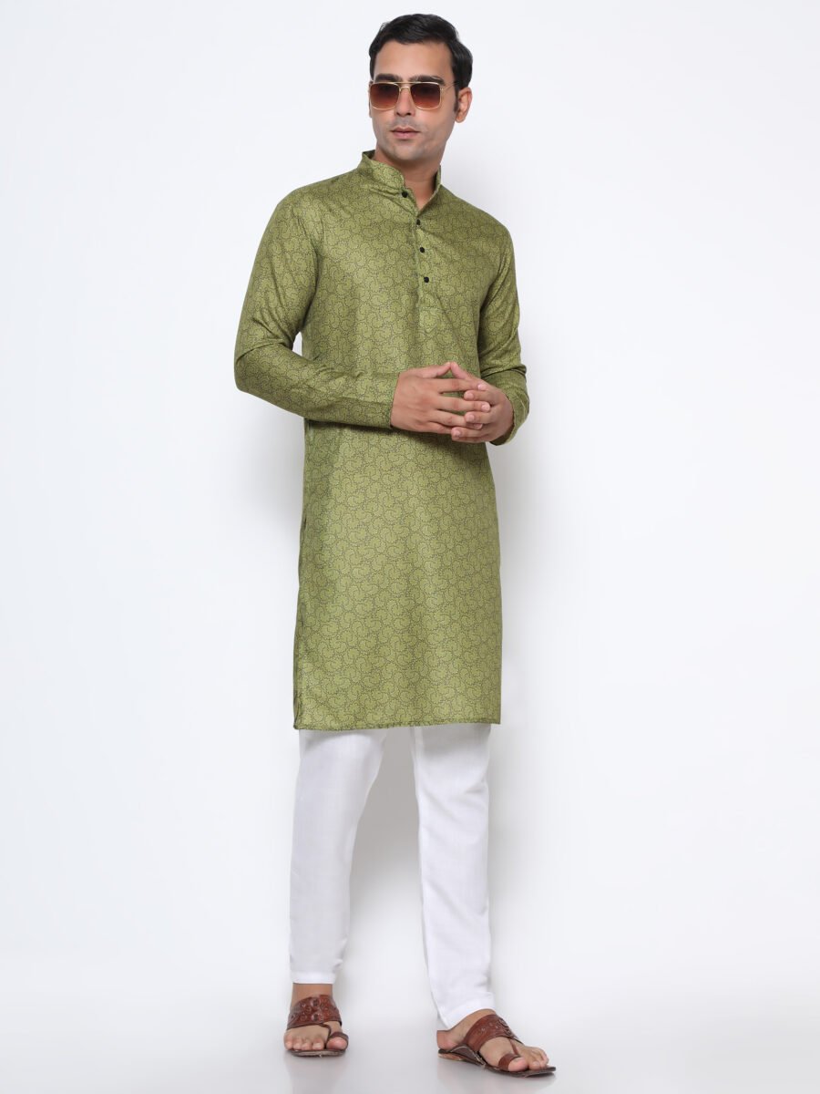 Digital Print Silk Kurta Green