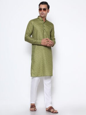 Digital Print Silk Kurta Green