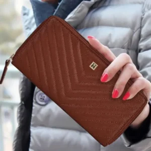 Akita Quilted Signature Brown Zip Around Purse