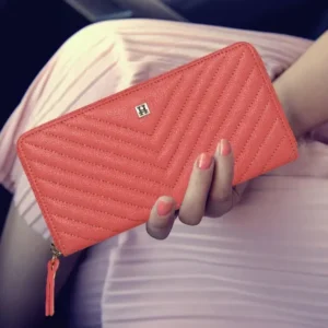 Akita Quilted Signature Coral Zip Around Purse