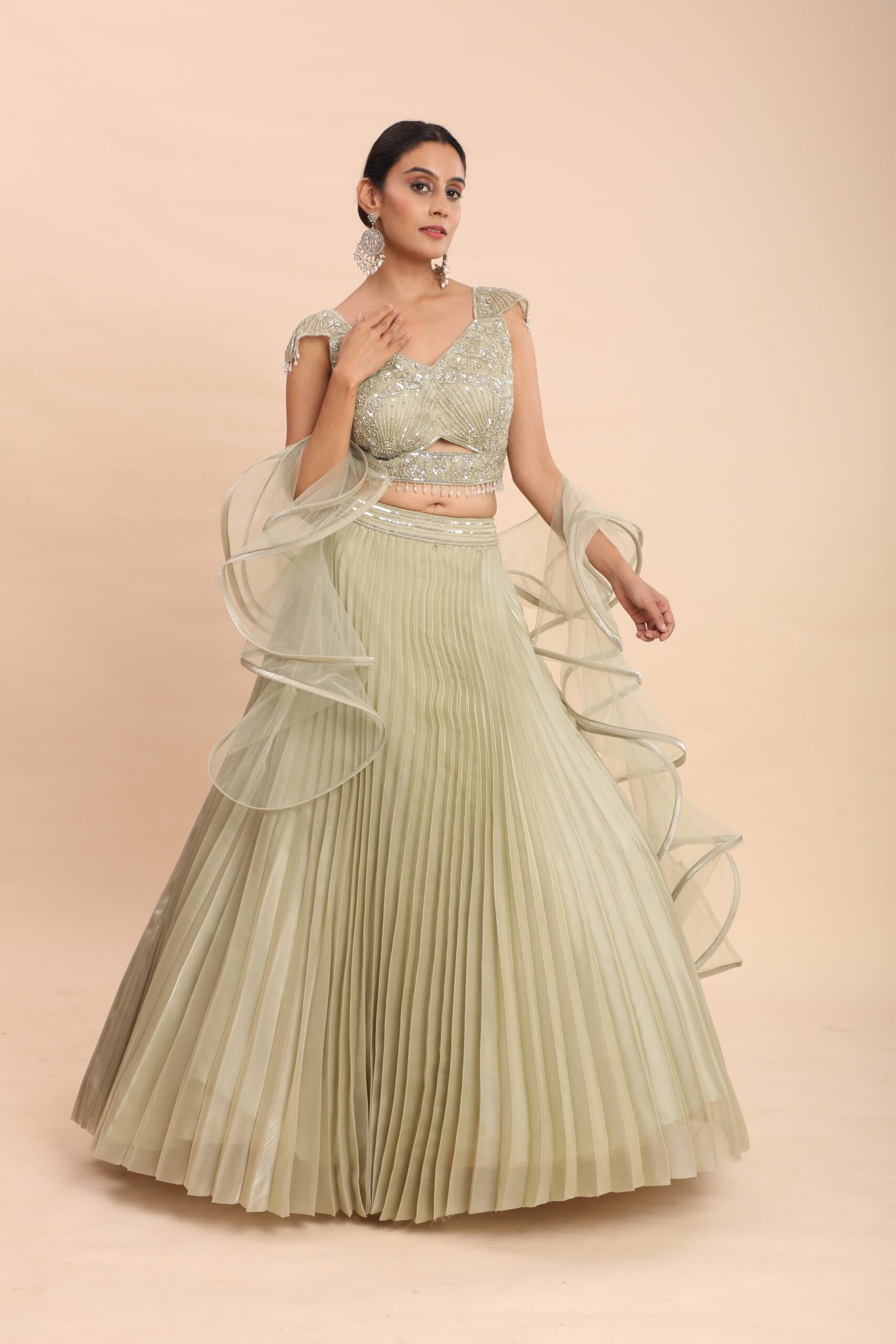 Golden Olive Radiance Lehenga - Image 3