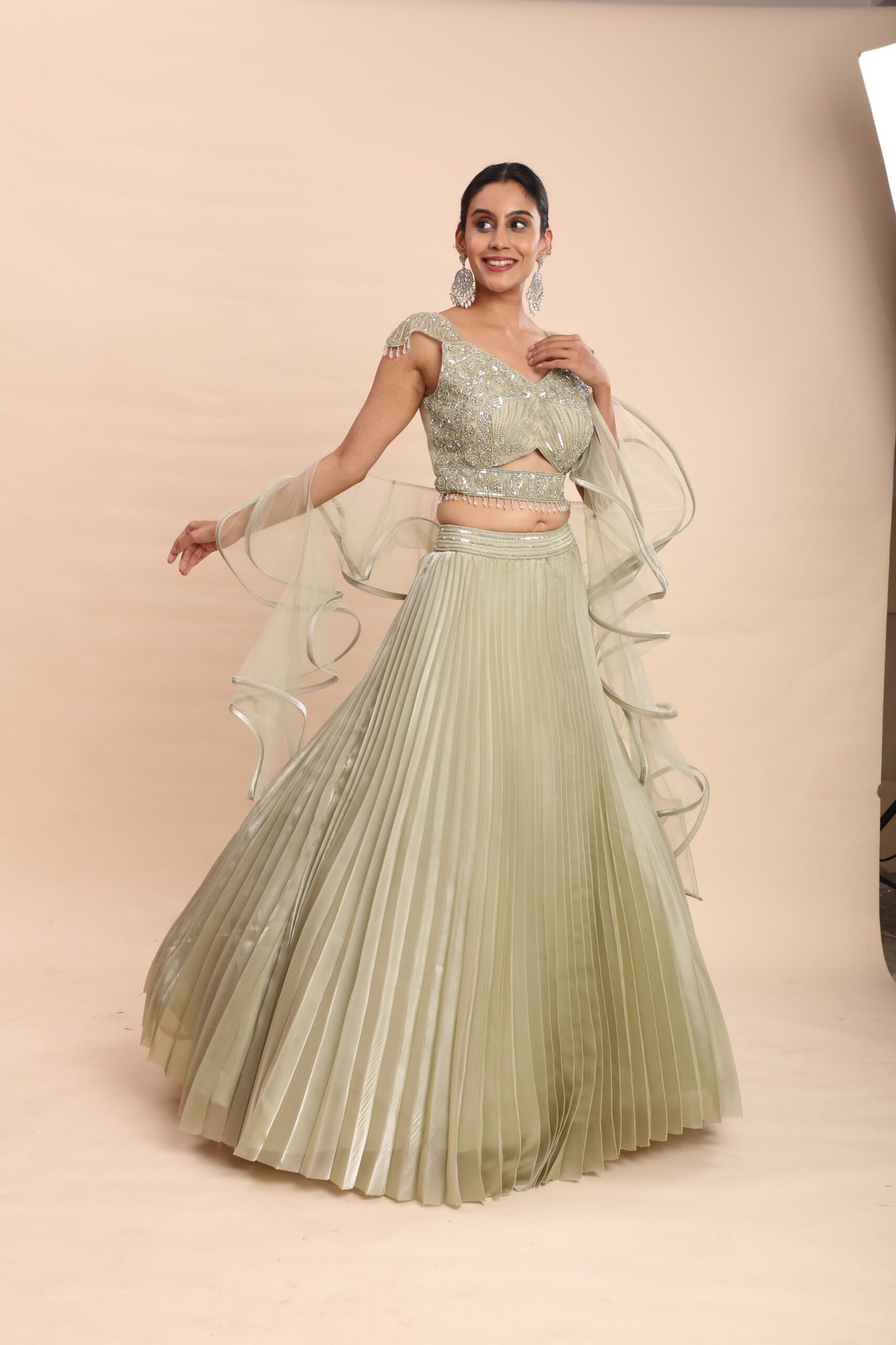 Golden Olive Radiance Lehenga - Image 4
