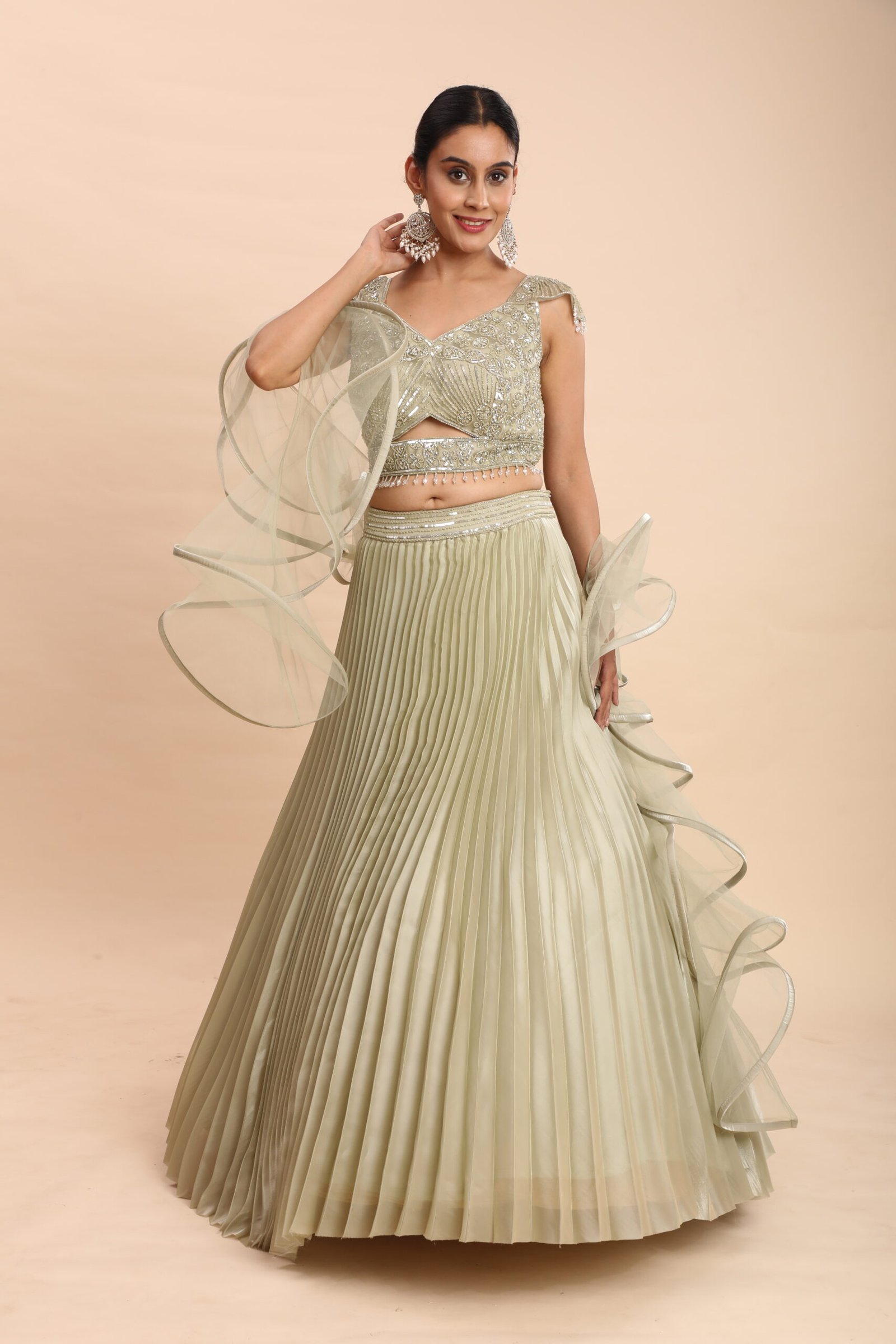 Golden Olive Radiance Lehenga - Image 5
