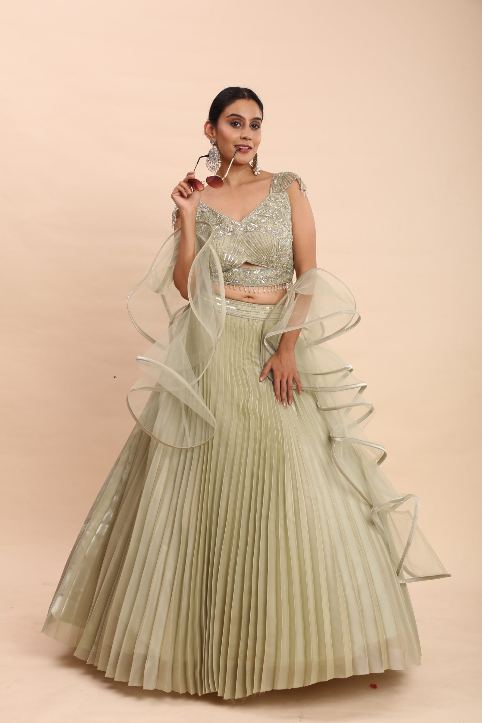 Golden Olive Radiance Lehenga - Image 6