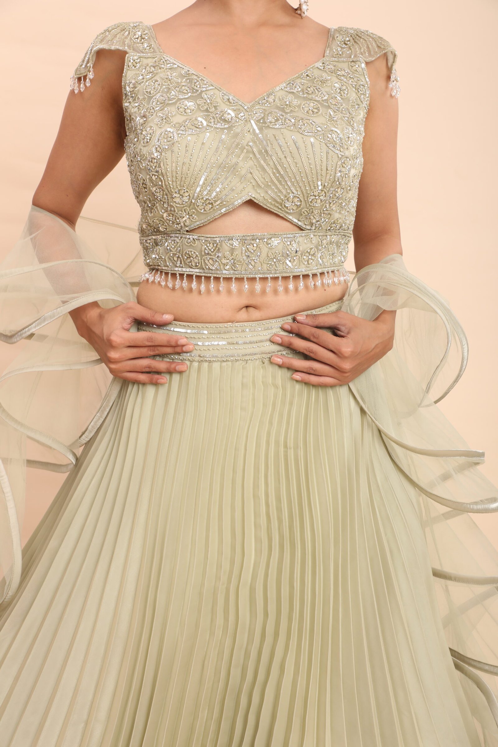 Golden Olive Radiance Lehenga - Image 8