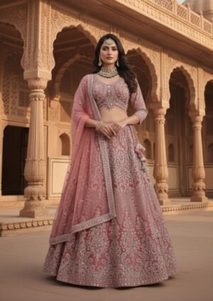 Blush Radiance Rose Pink Embroidered Bridal Lehenga