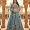 Handcrafted Teal blue bridal lehenga