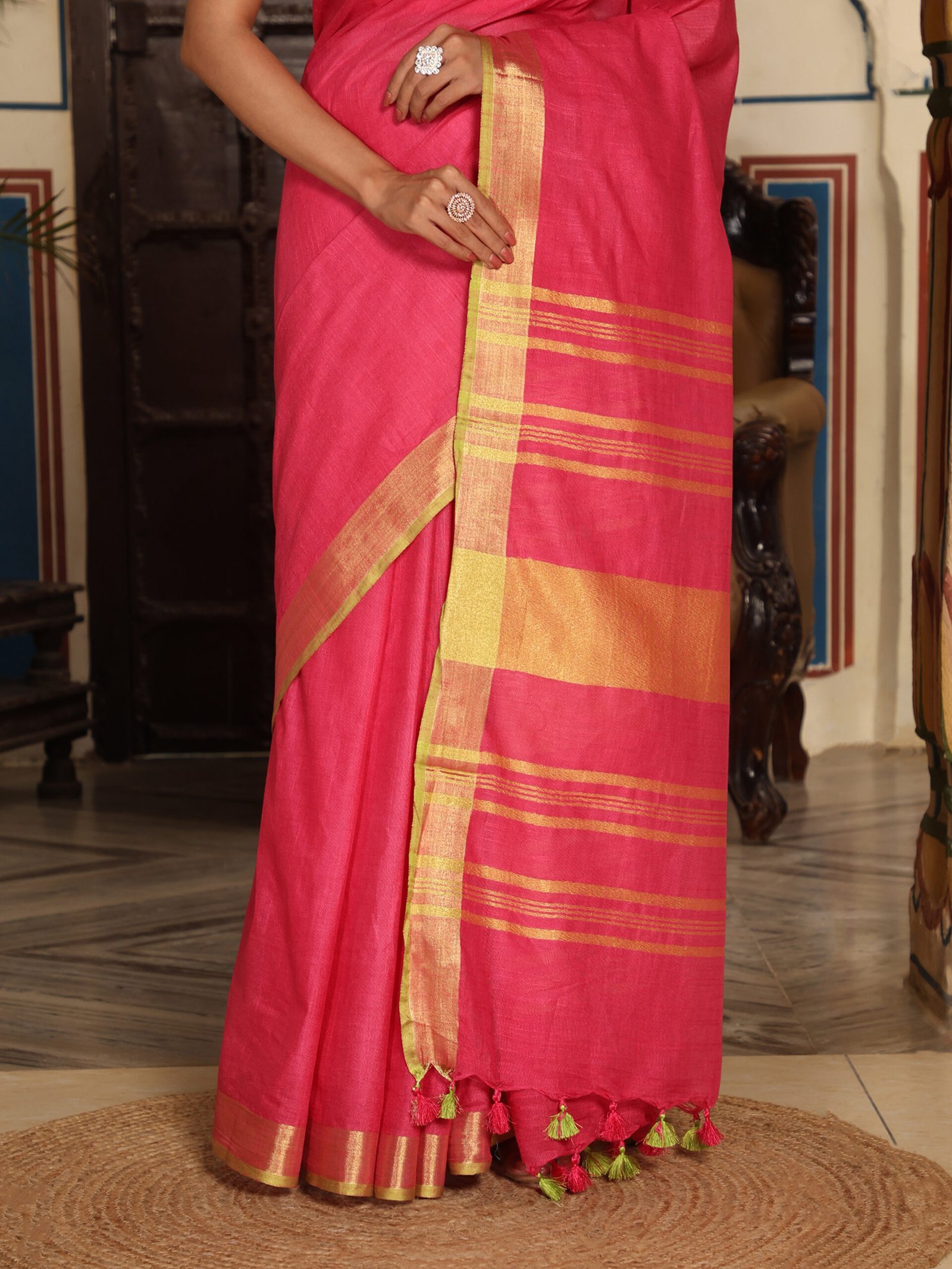 SOLID Saree - PEACH - Image 10
