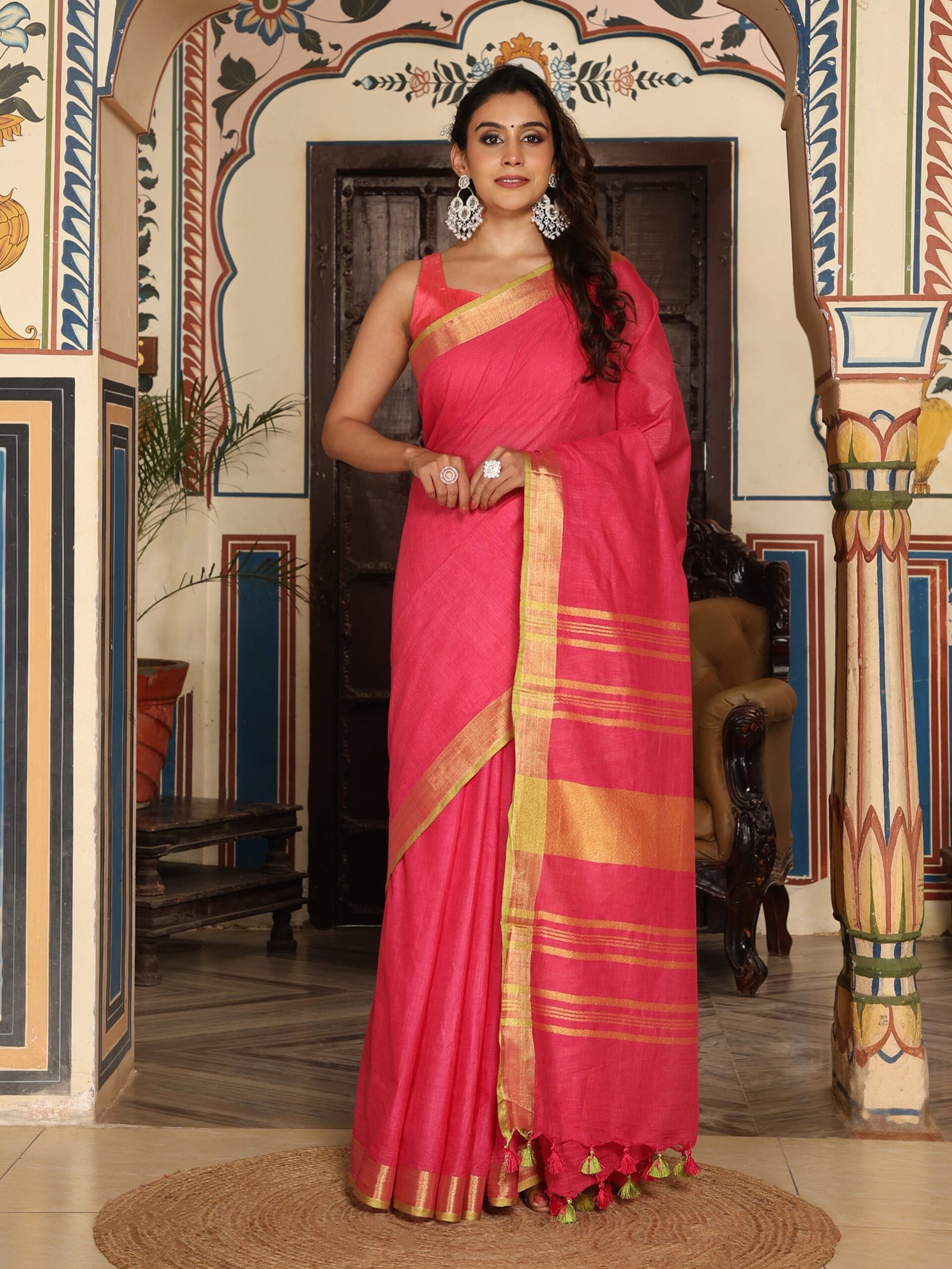 SOLID Saree - PEACH - Image 8