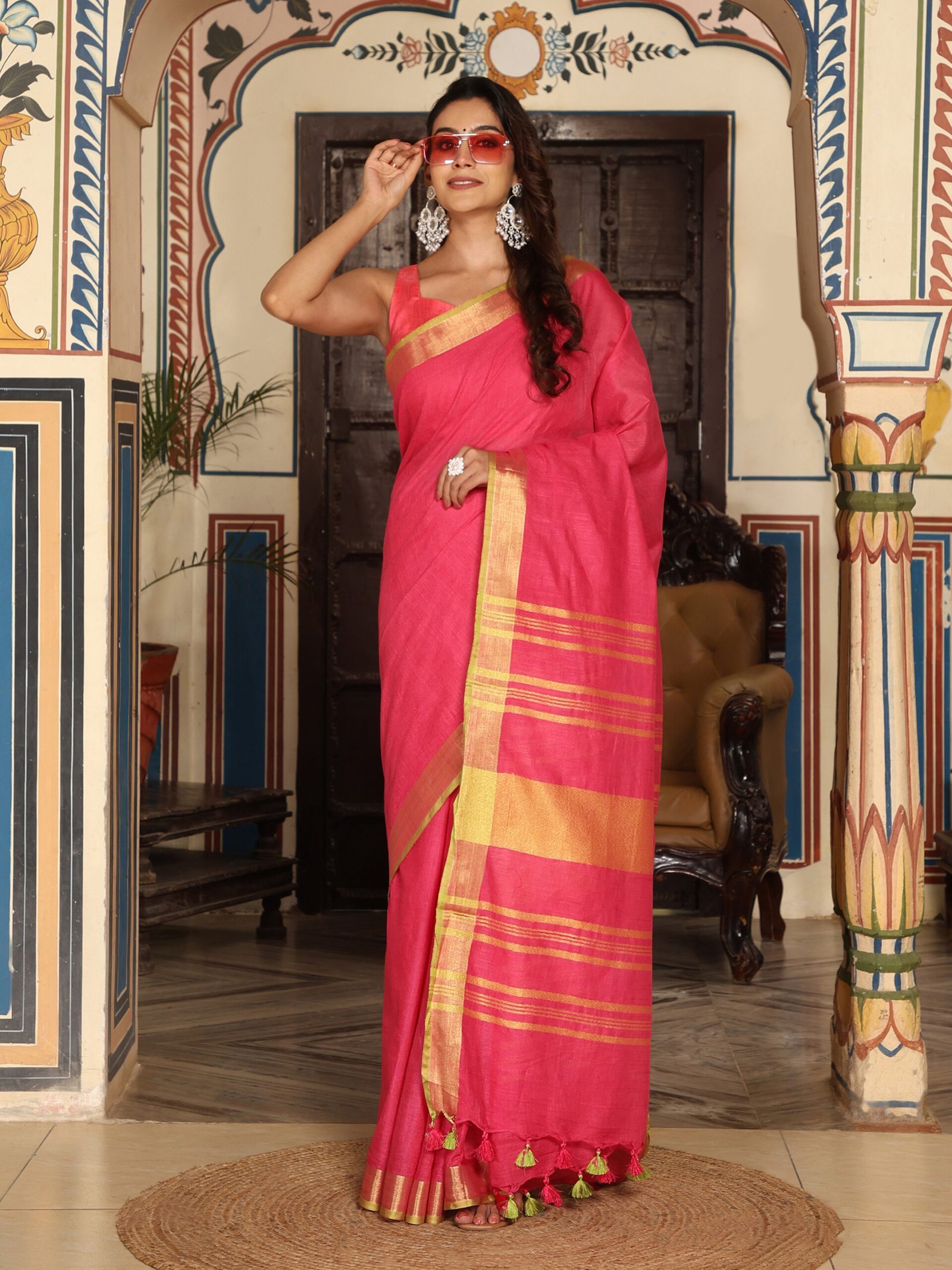SOLID Saree - PEACH - Image 5