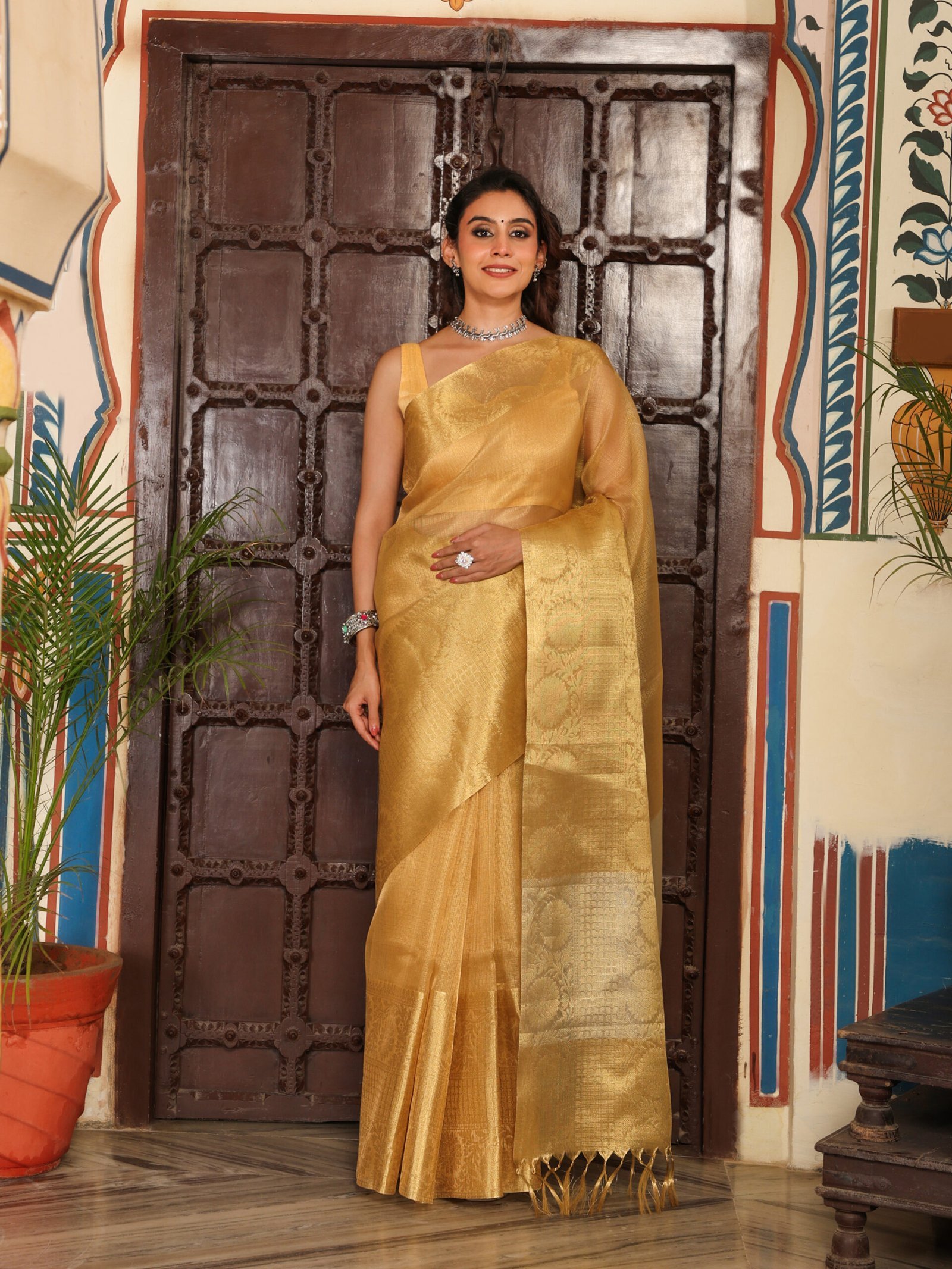 JACQUARD Saree - GOLDEN - Image 8