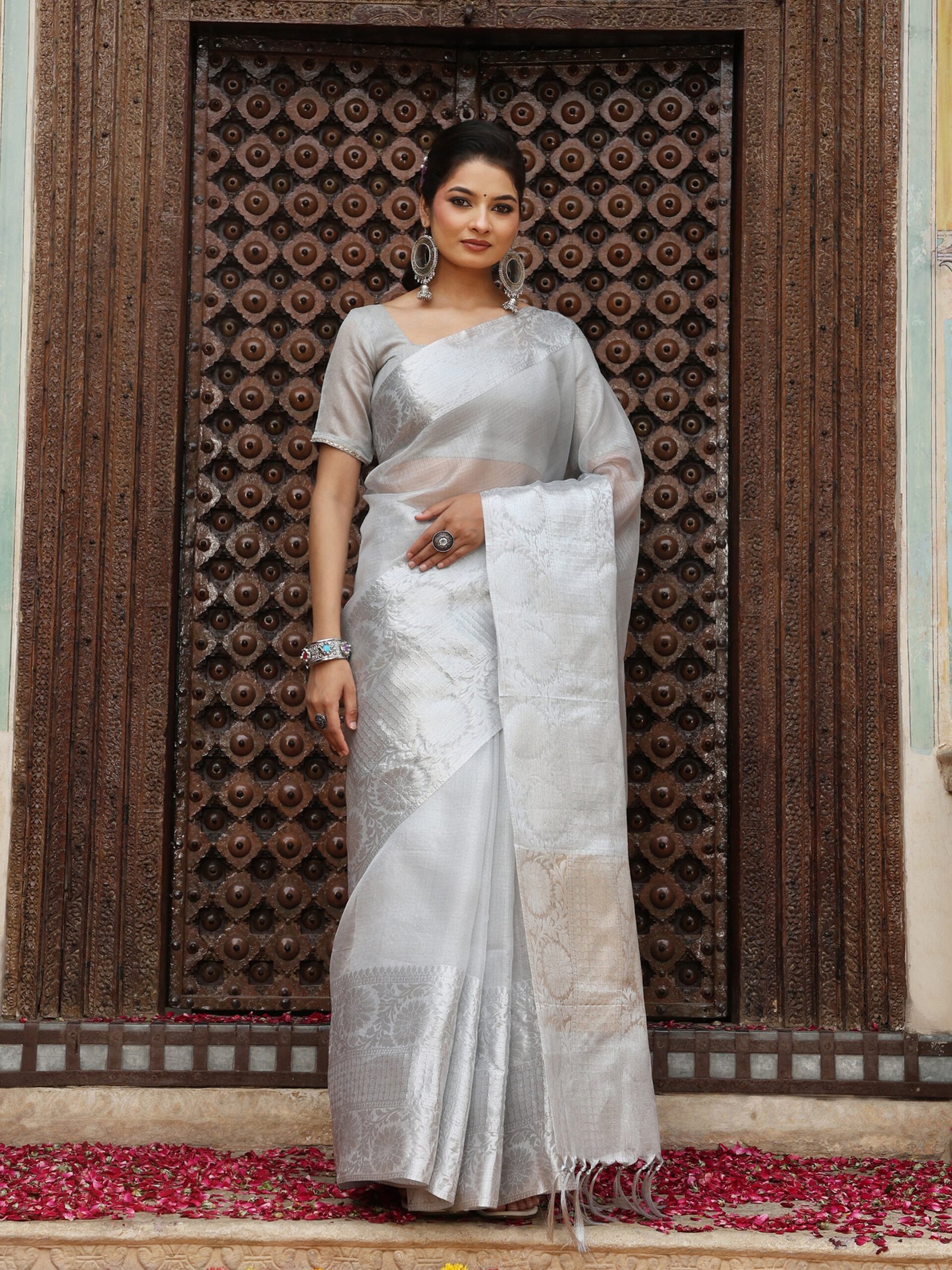 JACQUARD Saree - SILVER