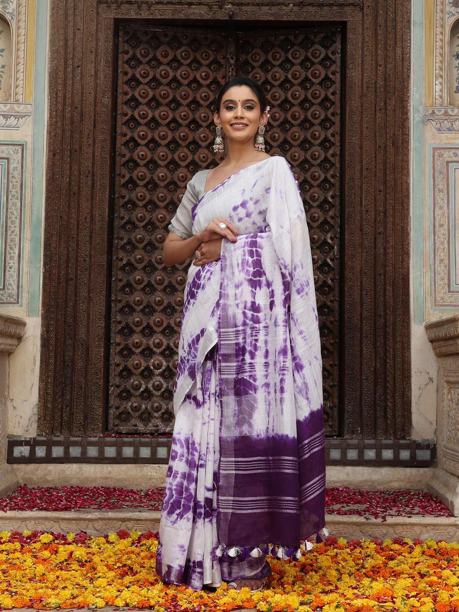 SOLID Saree - PURPLE - Image 8