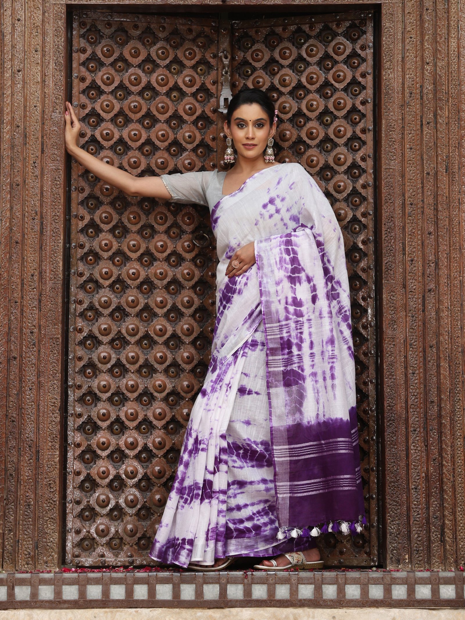 SOLID Saree - PURPLE - Image 6