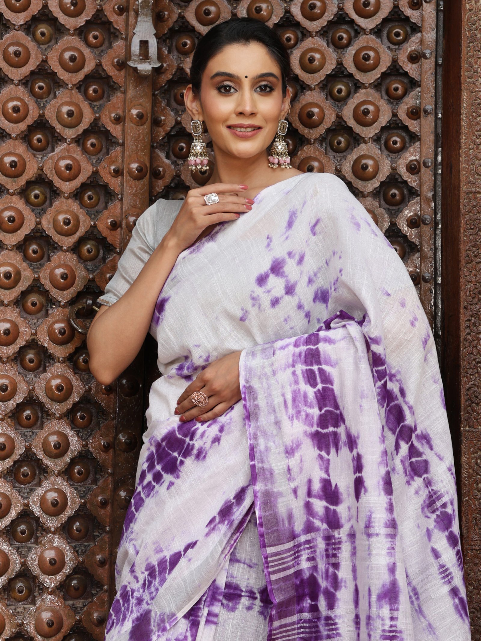 SOLID Saree - PURPLE - Image 5