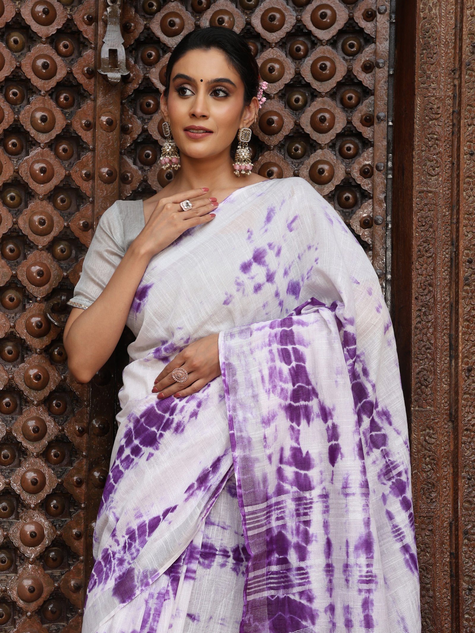SOLID Saree - PURPLE - Image 4