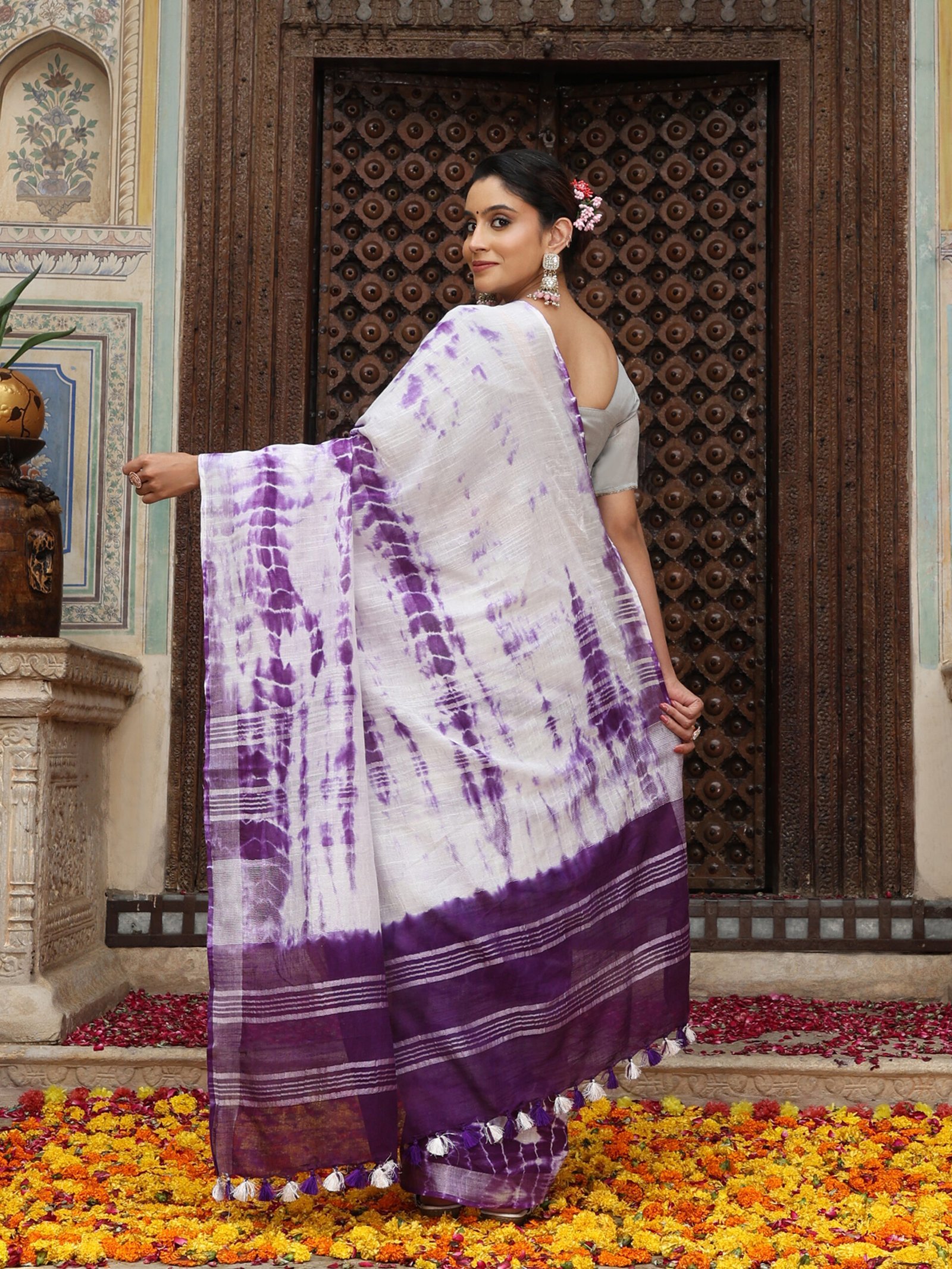 SOLID Saree - PURPLE - Image 3