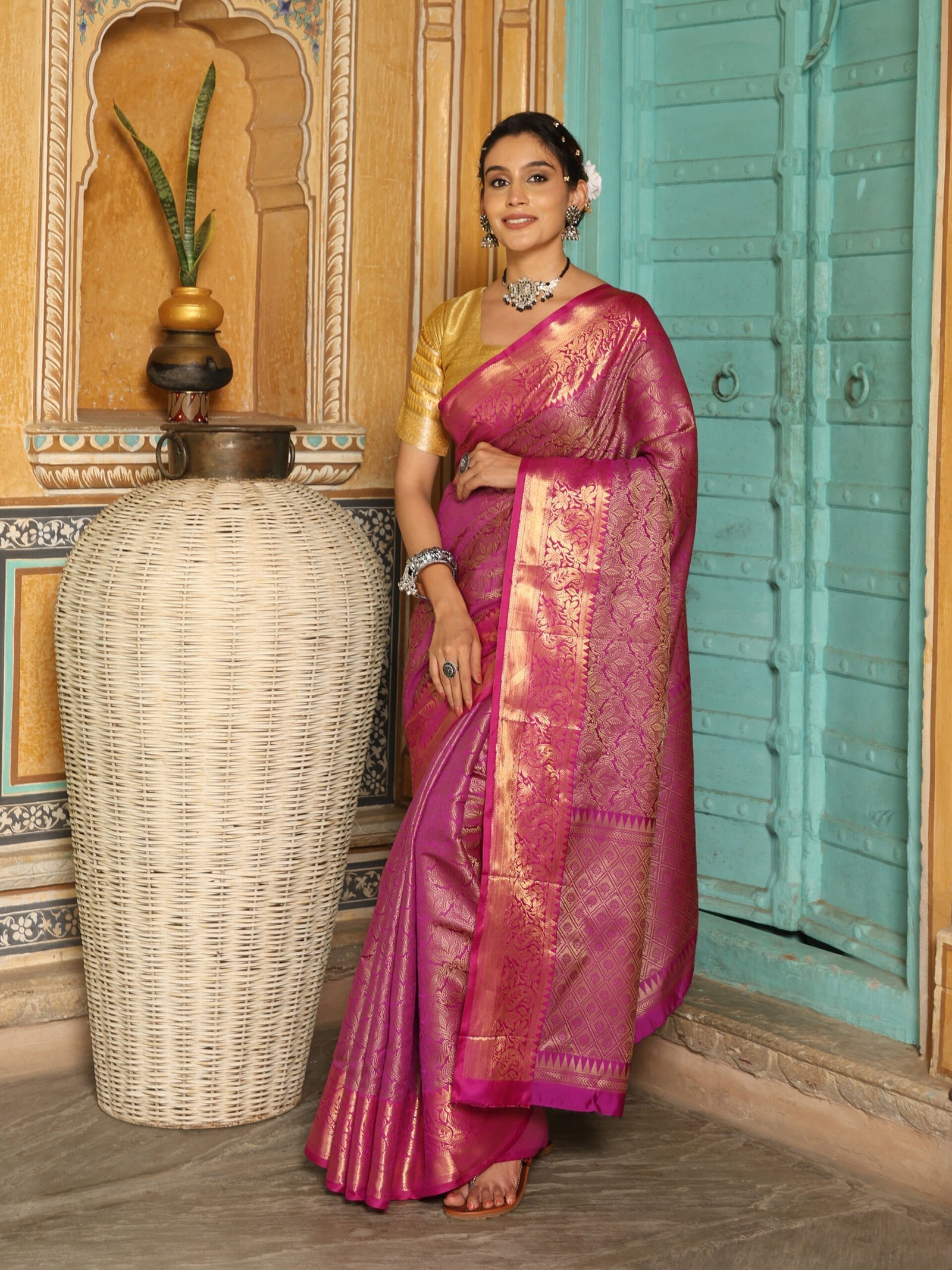 JACQUARD Saree - PINK - Image 7