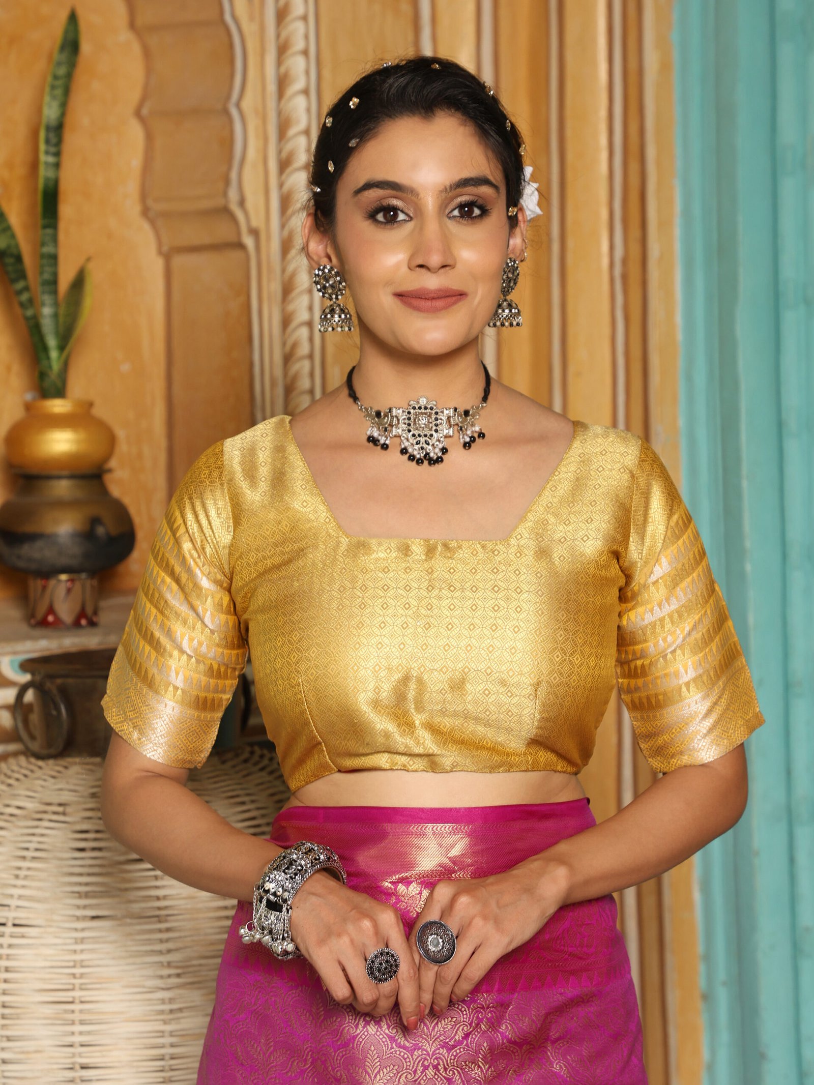 JACQUARD Saree - PINK - Image 2