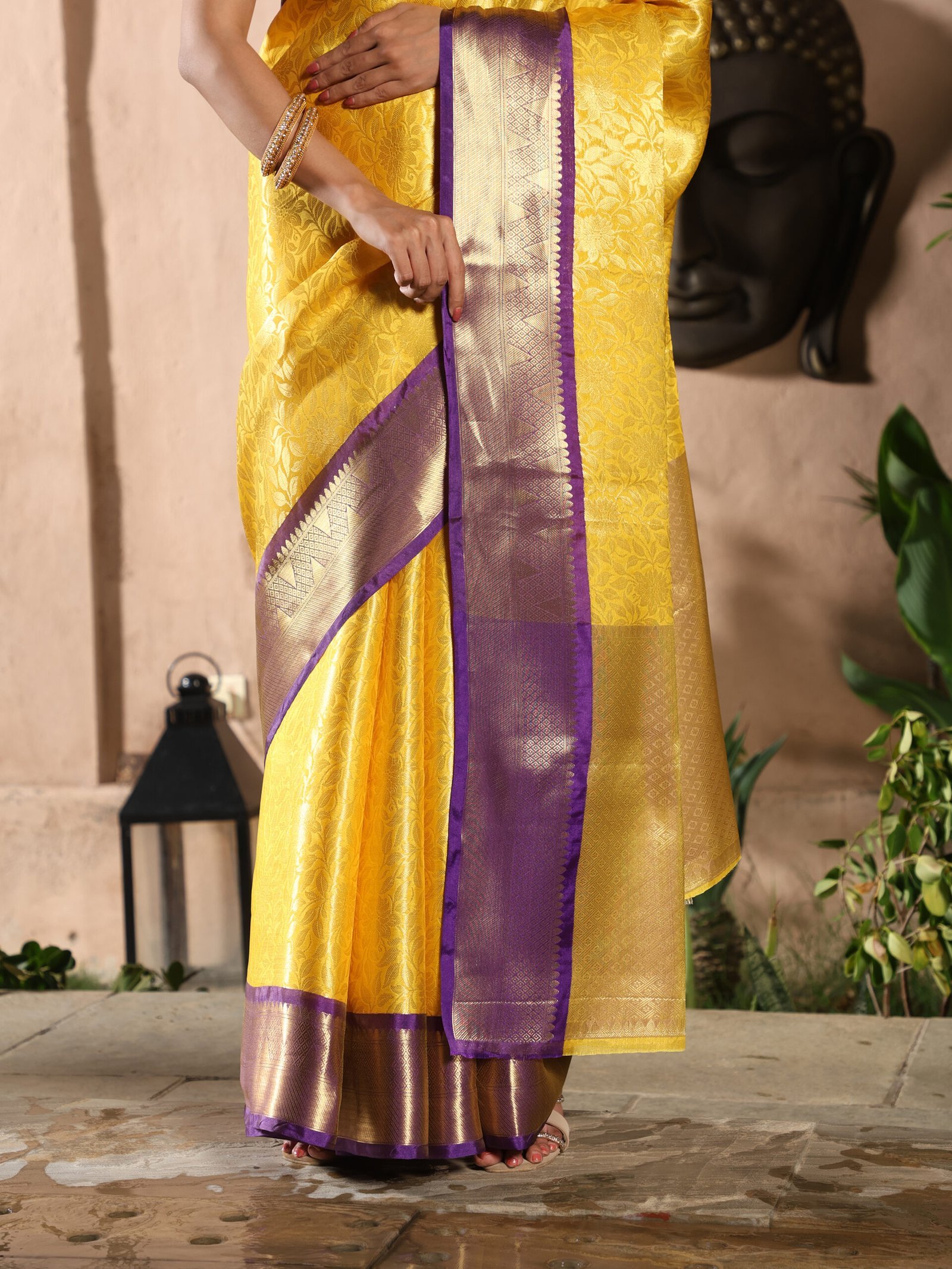 JACQUARD Saree - YELLOW - Image 9