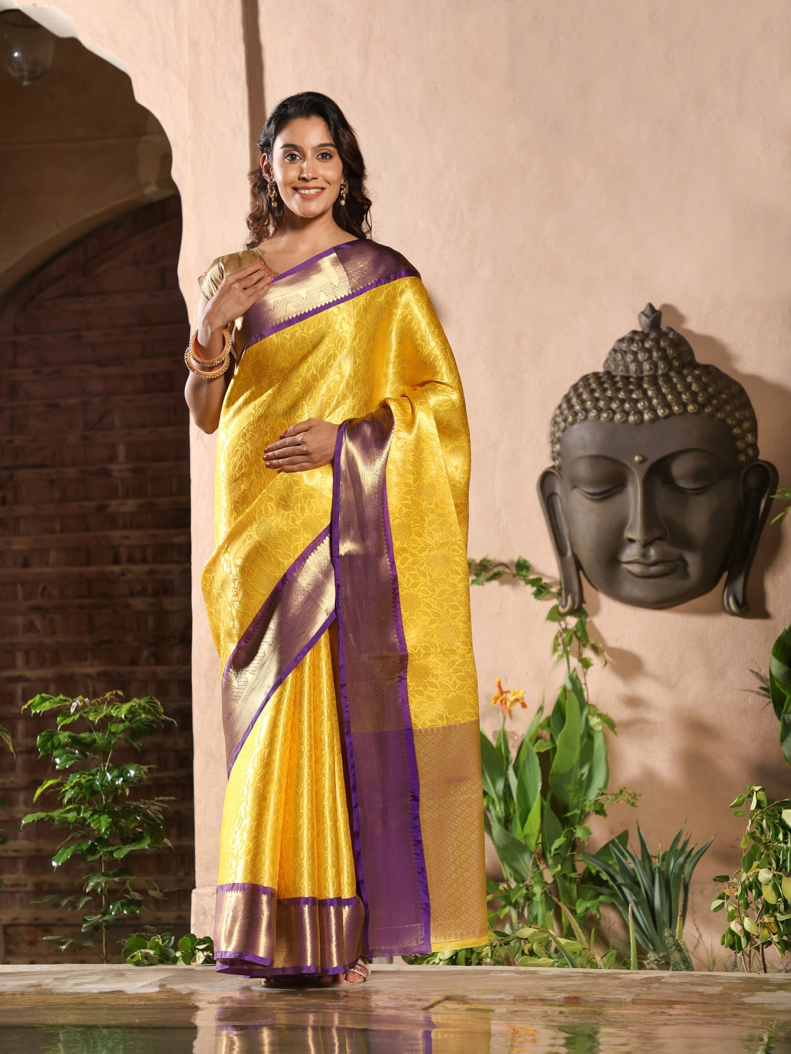 JACQUARD Saree - YELLOW