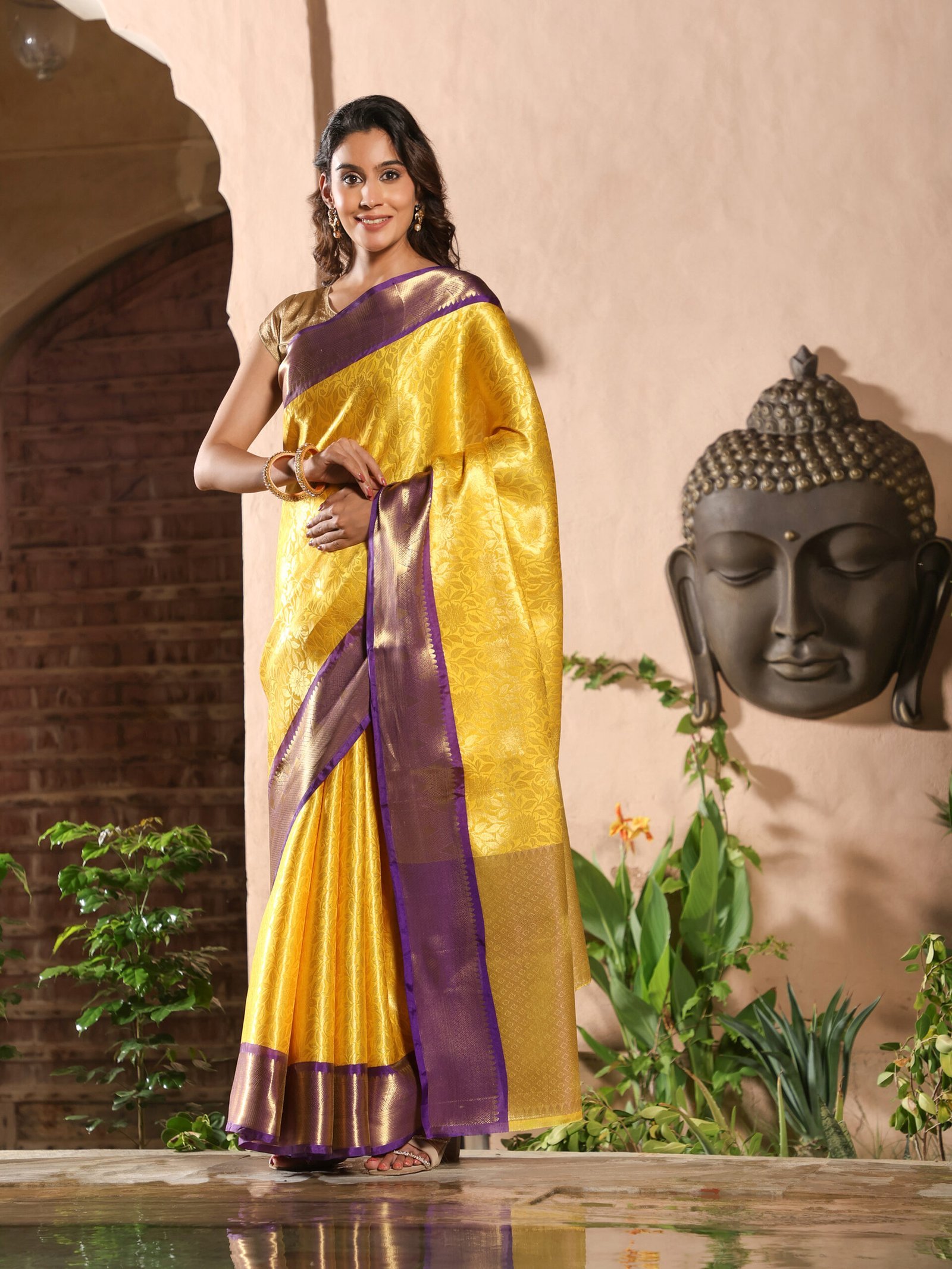 JACQUARD Saree - YELLOW - Image 6