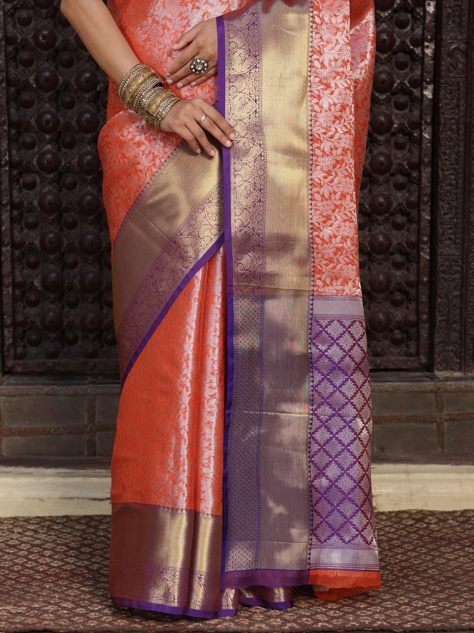 JACQUARD Saree - PEACH - Image 10