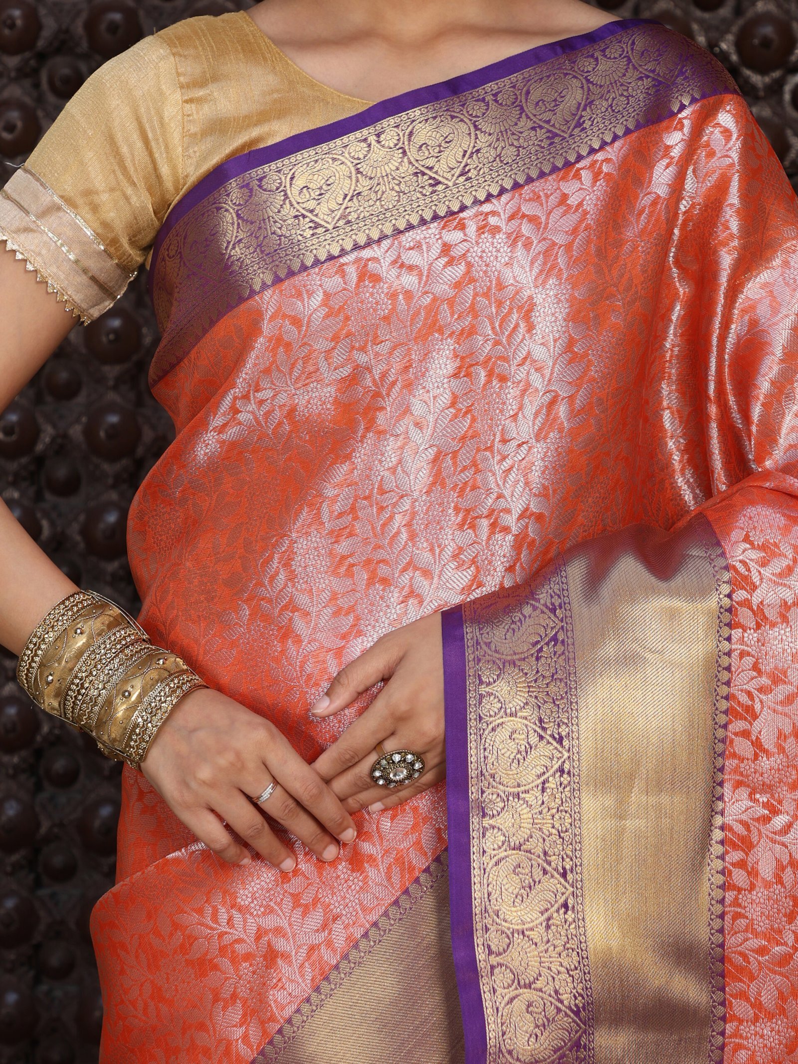 JACQUARD Saree - PEACH - Image 9