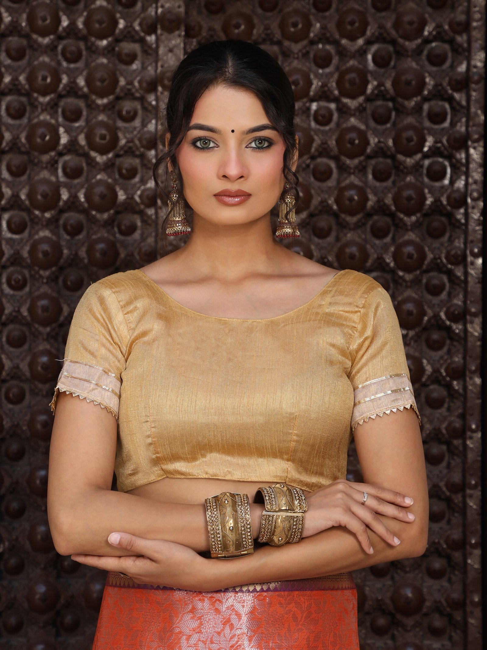 JACQUARD Saree - PEACH - Image 2