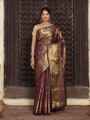 JACQUARD Saree - BROWN