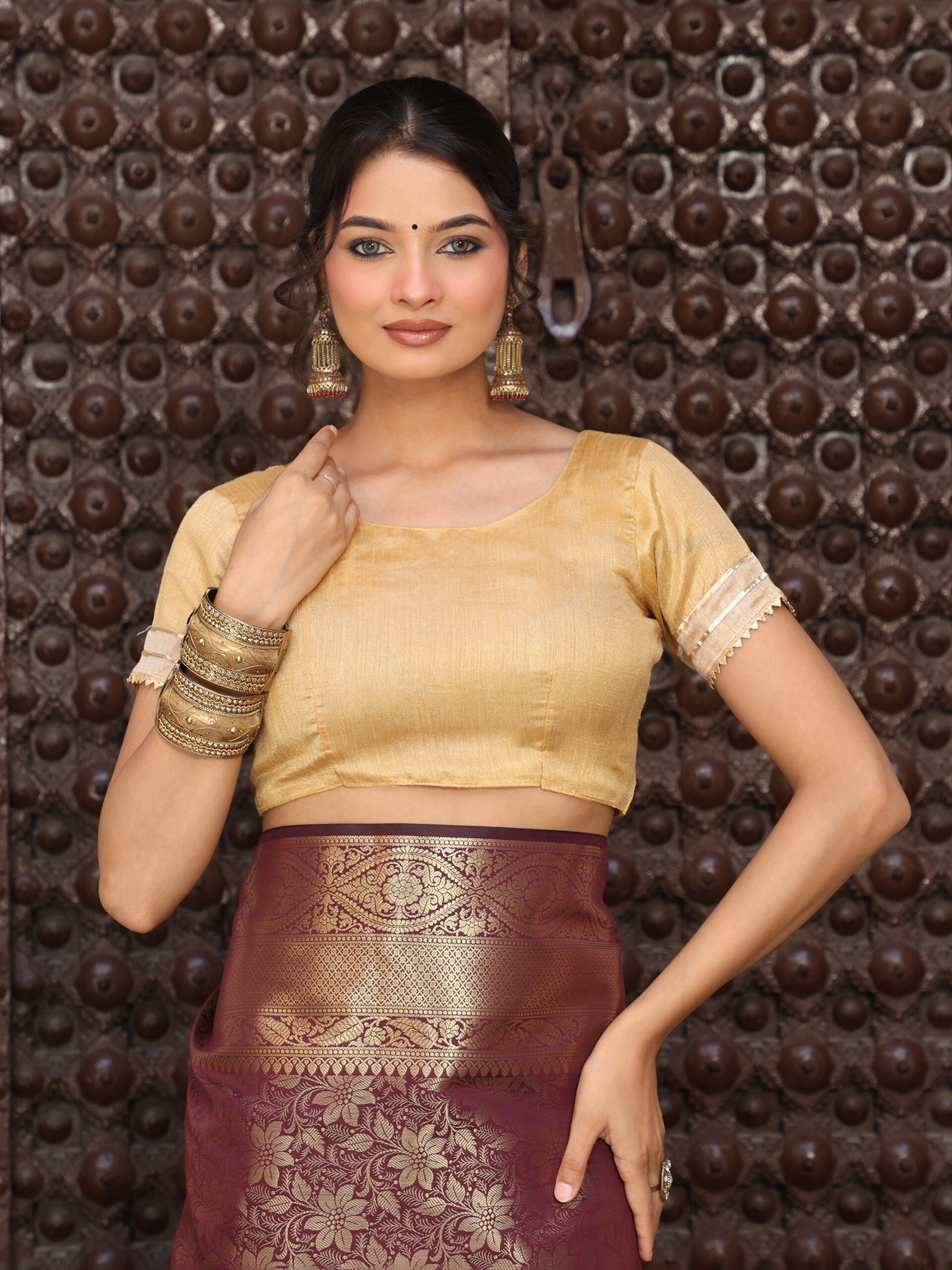 JACQUARD Saree - BROWN - Image 2