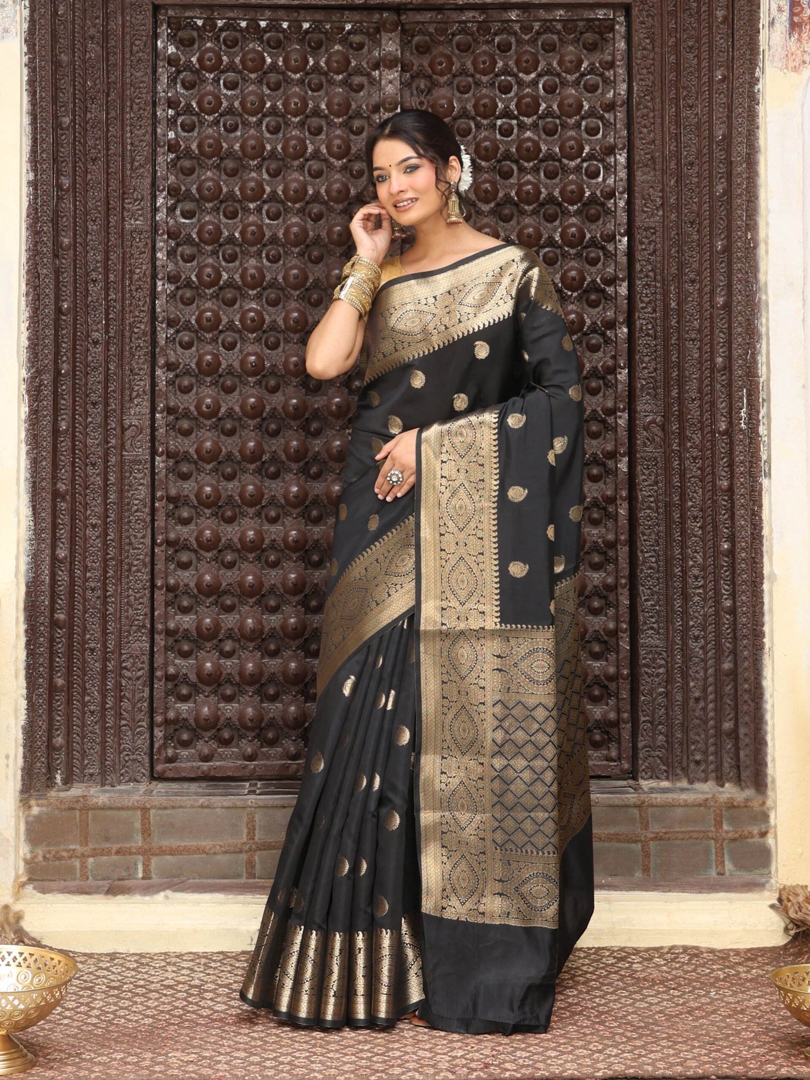 JACQUARD Saree - GREEN - Image 7