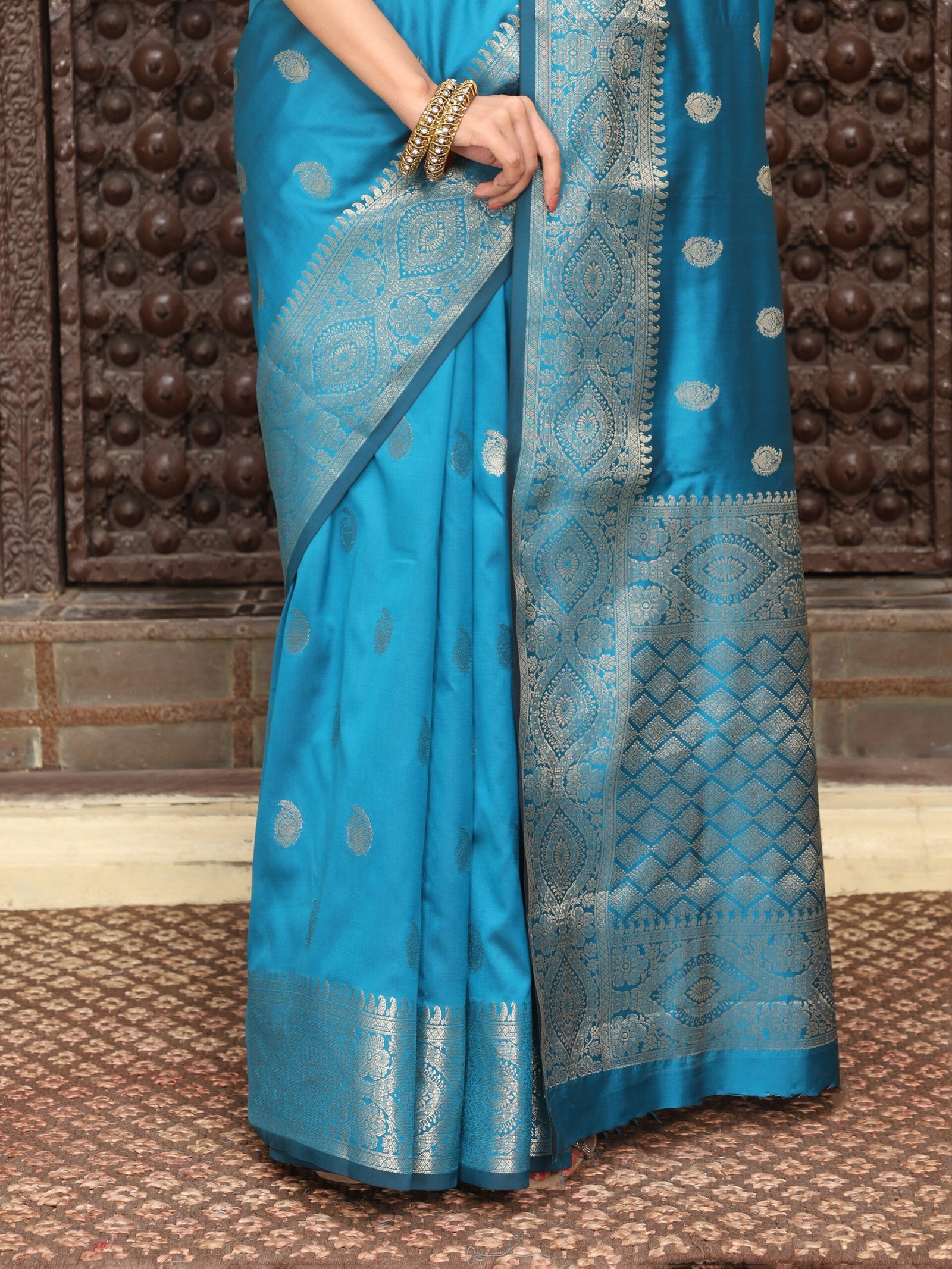 JACQUARD Saree - BLUE - Image 10