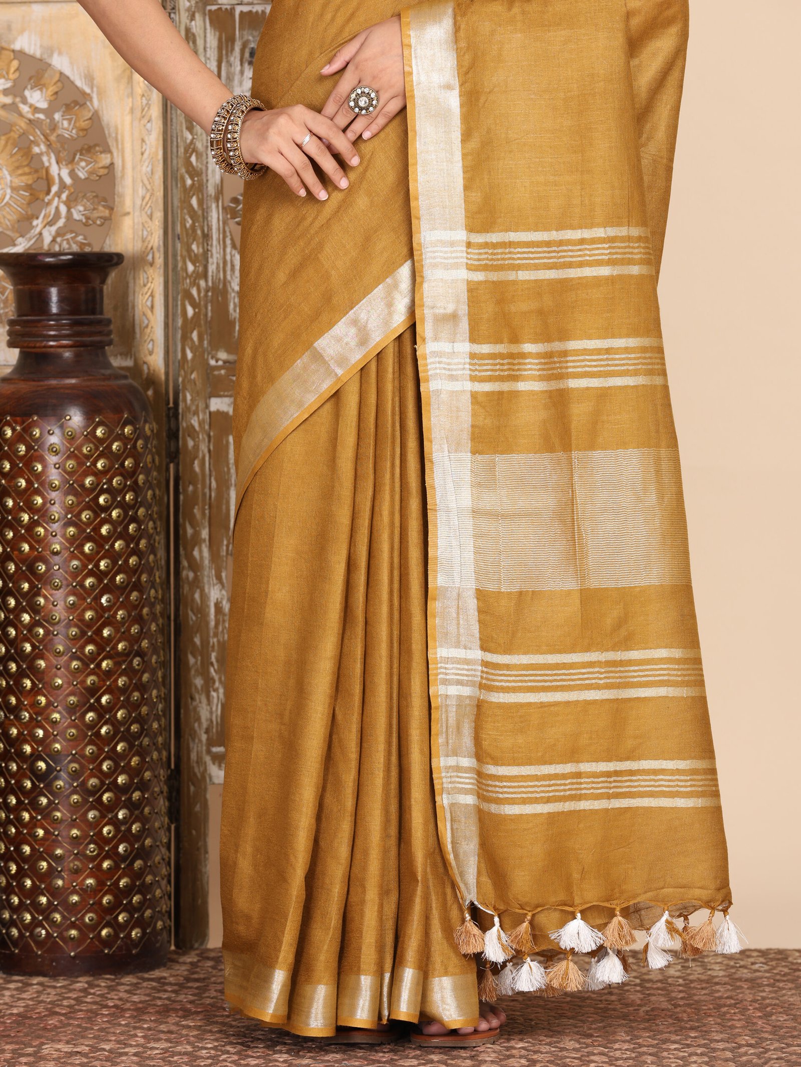 Brown Linen Cotton Blend Fabric - Image 5