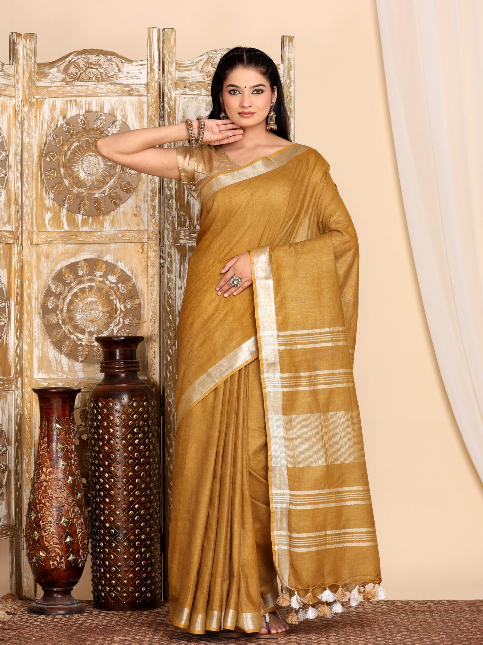 Brown Linen Cotton Blend Fabric - Image 10