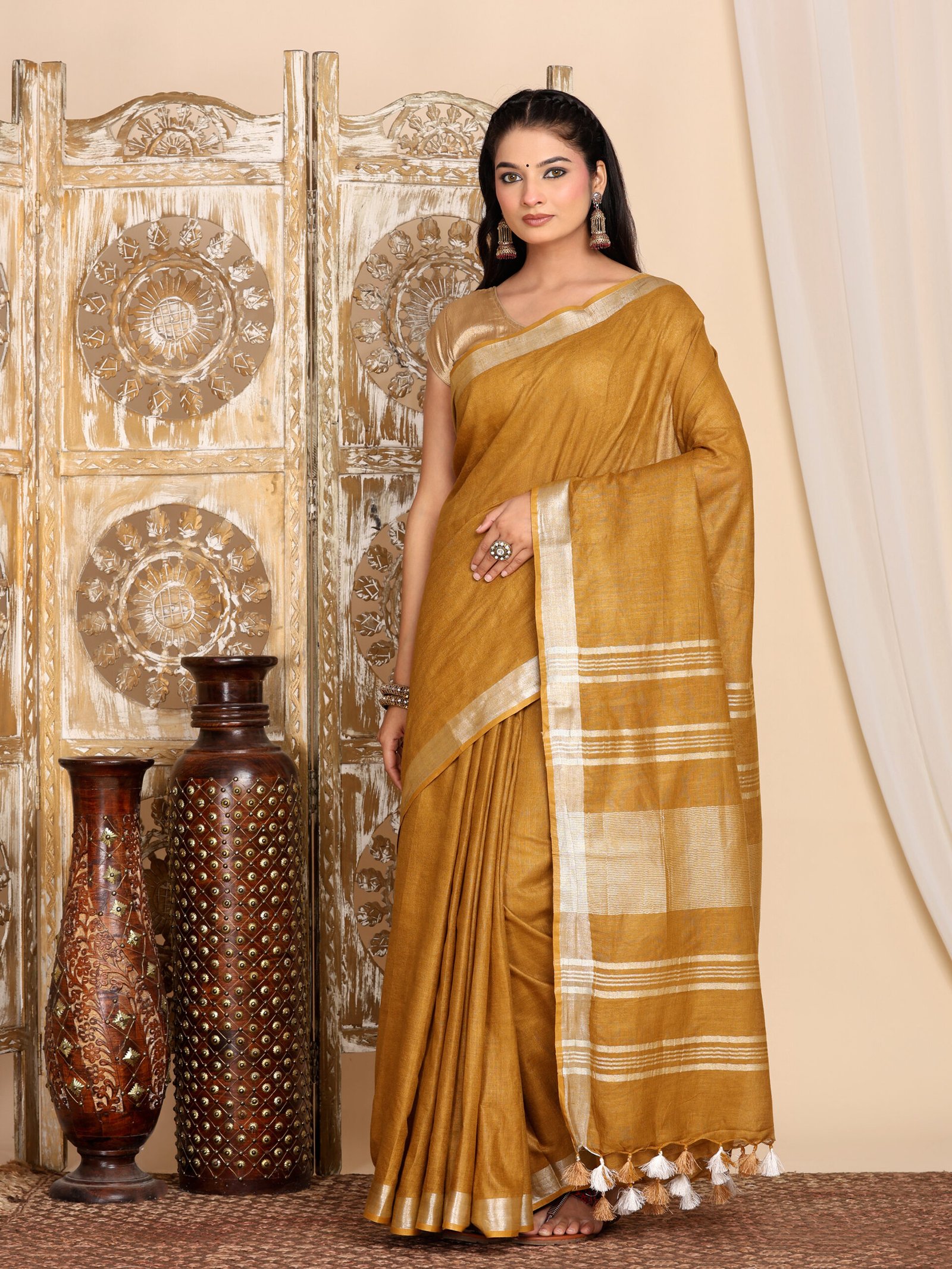 Brown Linen Cotton Blend Fabric - Image 9