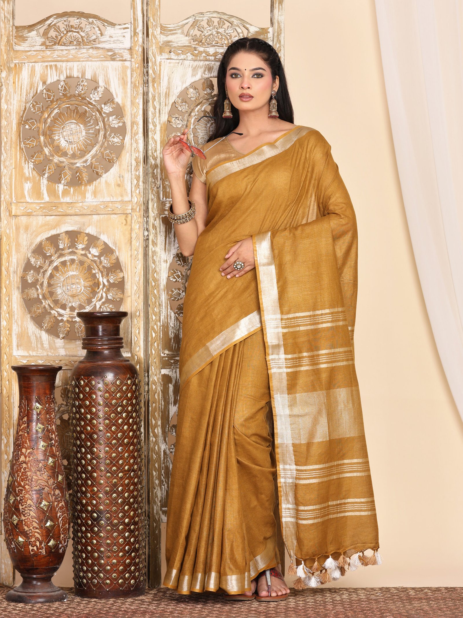 Brown Linen Cotton Blend Fabric - Image 8